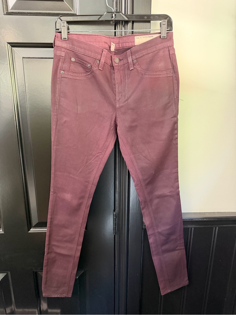 rag & bone Coated Wine Skinny Jeans Mid Rise Stretch Size 28 Burgundy